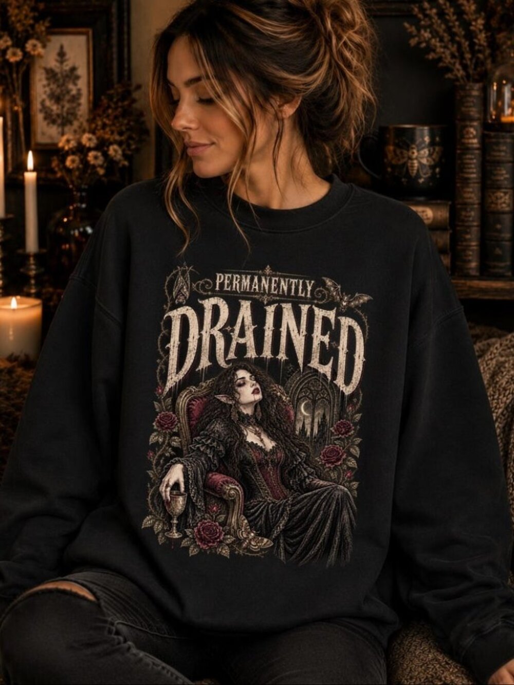 Mall Goth Whimsigoth Sweater, Vampire Grunge Dark Humor Graphic